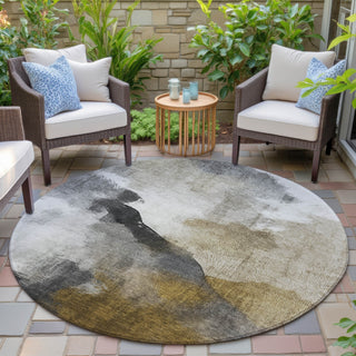 Piper Looms Chantille Abstract ACN2043 Brown Machine Washable Area Rug Round Outdoor Lifestyle Image Feature