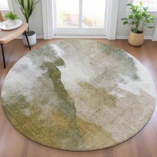 Piper Looms Chantille Abstract ACN2043 Green Machine Washable Area Rug Round Lifestyle Image Feature