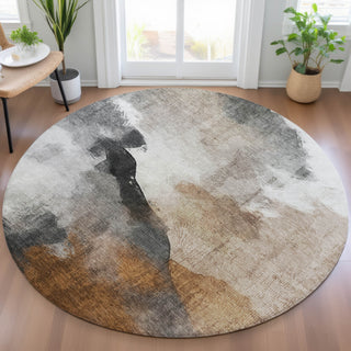 Piper Looms Chantille Abstract ACN2043 Paprika Machine Washable Area Rug Round Lifestyle Image Feature