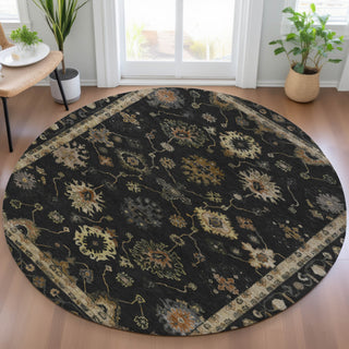 Piper Looms Chantille Global ACN2045 Black Machine Washable Area Rug Round Lifestyle Image Feature