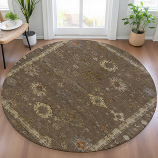 Piper Looms Chantille Global ACN2045 Chocolate Machine Washable Area Rug Round Lifestyle Image Feature