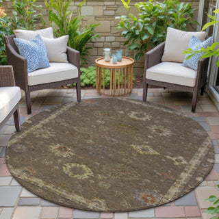 Piper Looms Chantille Global ACN2045 Chocolate Machine Washable Area Rug Round Outdoor Lifestyle Image Feature