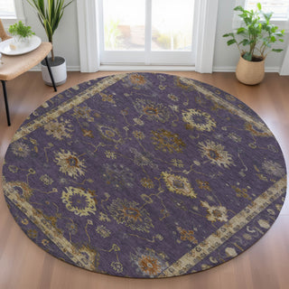 Piper Looms Chantille Global ACN2045 Eggplant Machine Washable Area Rug Round Lifestyle Image Feature
