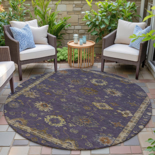 Piper Looms Chantille Global ACN2045 Eggplant Machine Washable Area Rug Round Outdoor Lifestyle Image Feature