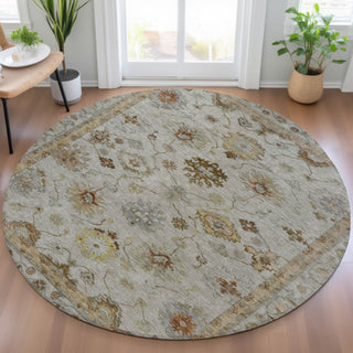 Piper Looms Chantille Global ACN2045 Taupe Machine Washable Area Rug Round Lifestyle Image Feature