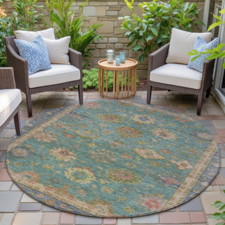 Piper Looms Chantille Global ACN2045 Teal Machine Washable Area Rug Round Outdoor Lifestyle Image Feature