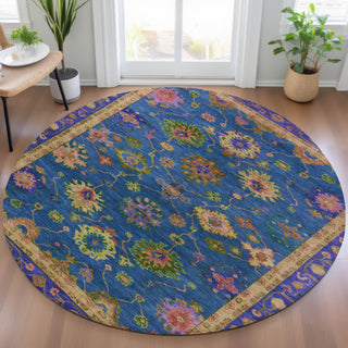 Piper Looms Chantille Global ACN2046 Blue Machine Washable Area Rug Round Lifestyle Image Feature