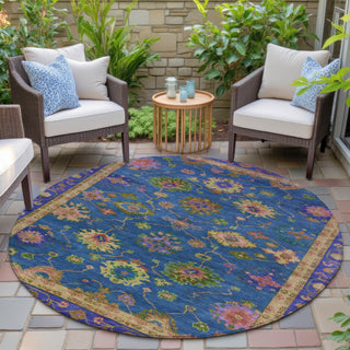 Piper Looms Chantille Global ACN2046 Blue Machine Washable Area Rug Round Outdoor Lifestyle Image Feature