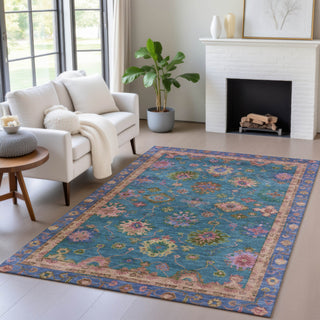 Piper Looms Chantille Global ACN2046 Teal Machine Washable Area Rug Lifestyle Image Feature