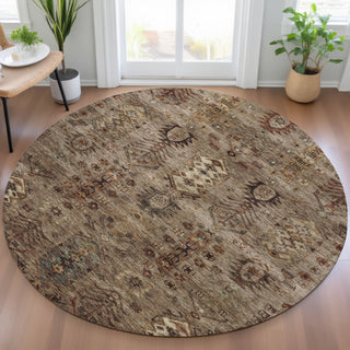 Piper Looms Chantille Global ACN2047 Brown Machine Washable Area Rug Round Lifestyle Image Feature