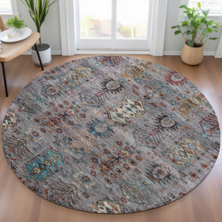 Piper Looms Chantille Global ACN2047 Gray Machine Washable Area Rug Round Lifestyle Image Feature
