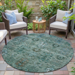 Piper Looms Chantille Global ACN2047 Green Machine Washable Area Rug Round Outdoor Lifestyle Image Feature