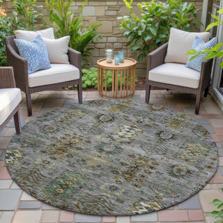 Piper Looms Chantille Global ACN2047 Pewter Machine Washable Area Rug Round Outdoor Lifestyle Image Feature