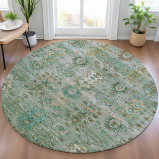 Piper Looms Chantille Global ACN2047 Sage Machine Washable Area Rug Round Lifestyle Image Feature