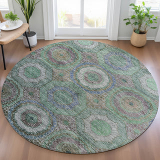 Piper Looms Chantille Panel ACN2049 Green Machine Washable Area Rug Round Lifestyle Image Feature