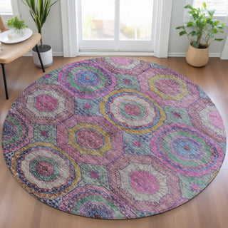 Piper Looms Chantille Panel ACN2049 Pink Machine Washable Area Rug Round Lifestyle Image Feature