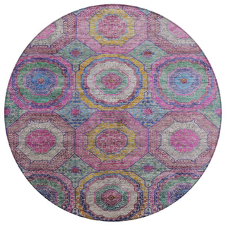 Piper Looms Chantille Panel ACN2049 Pink Machine Washable Area Rug Round Main Image