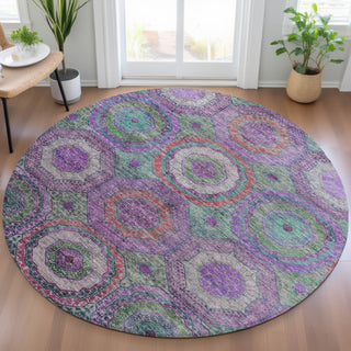 Piper Looms Chantille Panel ACN2049 Purple Machine Washable Area Rug Round Lifestyle Image Feature