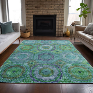 Piper Looms Chantille Panel ACN2049 Teal Machine Washable Area Rug Lifestyle Image Feature