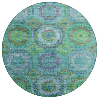 Piper Looms Chantille Panel ACN2049 Teal Machine Washable Area Rug Round Main Image