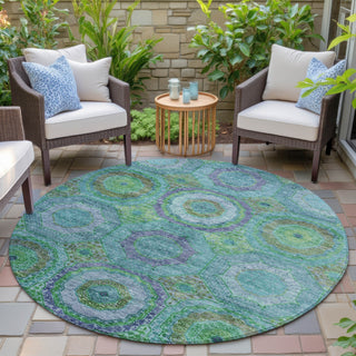 Piper Looms Chantille Panel ACN2049 Teal Machine Washable Area Rug Round Outdoor Lifestyle Image Feature