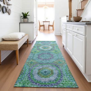 Piper Looms Chantille Panel ACN2049 Teal Machine Washable Area Rug Runner Lifestyle Image Feature