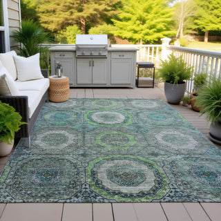 Piper Looms Chantille Panel ACN2050 Teal Machine Washable Area Rug Outdoor Lifestyle Image Feature