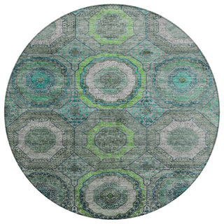 Piper Looms Chantille Panel ACN2050 Teal Machine Washable Area Rug Round Main Image
