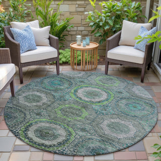 Piper Looms Chantille Panel ACN2050 Teal Machine Washable Area Rug Round Outdoor Lifestyle Image Feature
