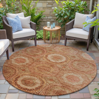 Piper Looms Chantille Panel ACN2050 Terracotta Machine Washable Area Rug Round Outdoor Lifestyle Image Feature