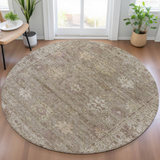 Piper Looms Chantille Global ACN2051 Khaki Machine Washable Area Rug Round Lifestyle Image Feature