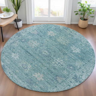 Piper Looms Chantille Global ACN2051 Teal Machine Washable Area Rug Round Lifestyle Image Feature