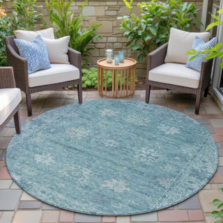 Piper Looms Chantille Global ACN2051 Teal Machine Washable Area Rug Round Outdoor Lifestyle Image Feature