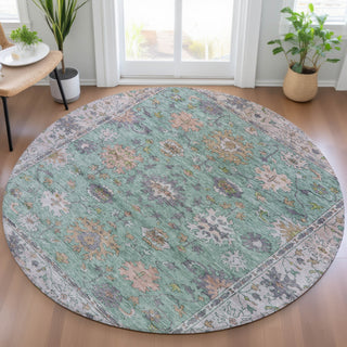 Piper Looms Chantille Global ACN2052 Mint Machine Washable Area Rug Round Lifestyle Image Feature