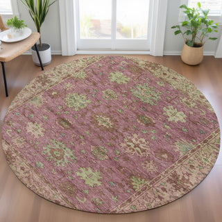 Piper Looms Chantille Global ACN2052 Pink Machine Washable Area Rug Round Lifestyle Image Feature
