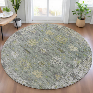 Piper Looms Chantille Global ACN2052 Sage Machine Washable Area Rug Round Lifestyle Image Feature