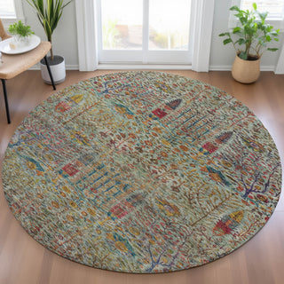 Piper Looms Chantille Americana ACN2053 Green Machine Washable Area Rug Round Lifestyle Image Feature