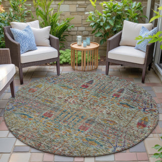 Piper Looms Chantille Americana ACN2053 Green Machine Washable Area Rug Round Outdoor Lifestyle Image Feature