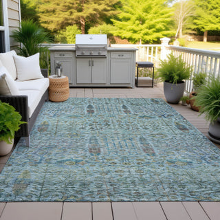 Piper Looms Chantille Americana ACN2053 Teal Machine Washable Area Rug Outdoor Lifestyle Image Feature