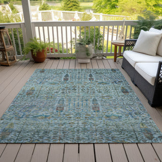 Piper Looms Chantille Americana ACN2053 Teal Machine Washable Area Rug Outdoor Lifestyle Image Feature