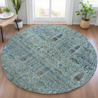Piper Looms Chantille Americana ACN2053 Teal Machine Washable Area Rug Round Lifestyle Image Feature