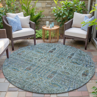 Piper Looms Chantille Americana ACN2053 Teal Machine Washable Area Rug Round Outdoor Lifestyle Image Feature