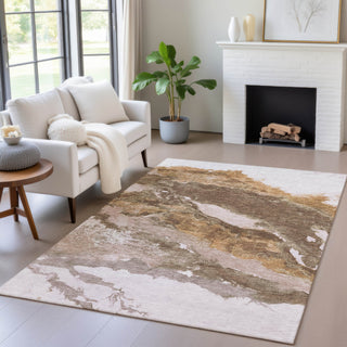 Piper Looms Chantille Abstract ACN2054 Brown Machine Washable Area Rug Lifestyle Image Feature