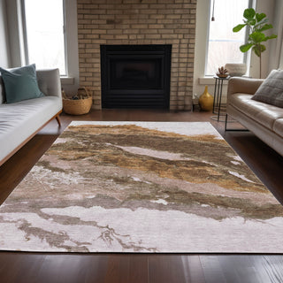 Piper Looms Chantille Abstract ACN2054 Brown Machine Washable Area Rug Lifestyle Image Feature