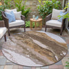 Piper Looms Chantille Abstract ACN2054 Brown Machine Washable Area Rug Round Outdoor Lifestyle Image Feature