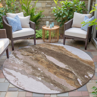 Piper Looms Chantille Abstract ACN2054 Brown Machine Washable Area Rug Round Outdoor Lifestyle Image Feature