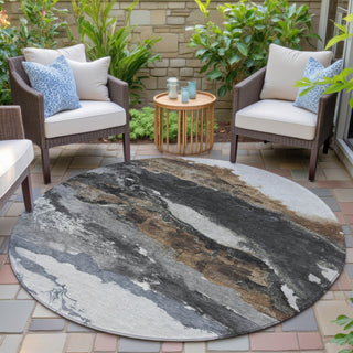 Piper Looms Chantille Abstract ACN2054 Gray Machine Washable Area Rug Round Outdoor Lifestyle Image Feature