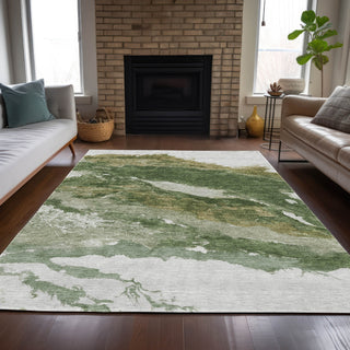 Piper Looms Chantille Abstract ACN2054 Green Machine Washable Area Rug Lifestyle Image Feature
