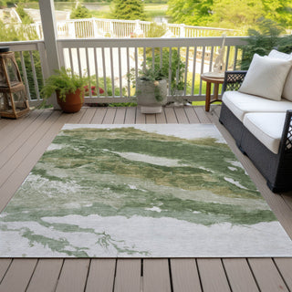 Piper Looms Chantille Abstract ACN2054 Green Machine Washable Area Rug Outdoor Lifestyle Image Feature