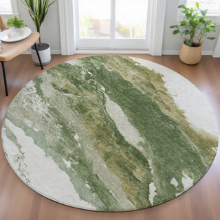 Piper Looms Chantille Abstract ACN2054 Green Machine Washable Area Rug Round Lifestyle Image Feature